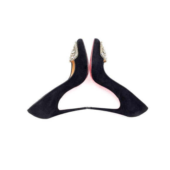 Christian Louboutin Crystal Heart Studded Black Suede Pumps Heels EU 37.5 - Picture 5 of 9